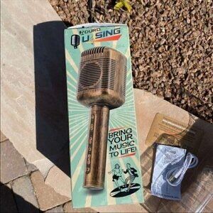 aduro u sing antique gold retro wireless karaoke mic & speaker usb port included